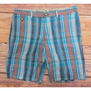 Tommy Bahama Mens Plaid Linen Blend Shorts 32